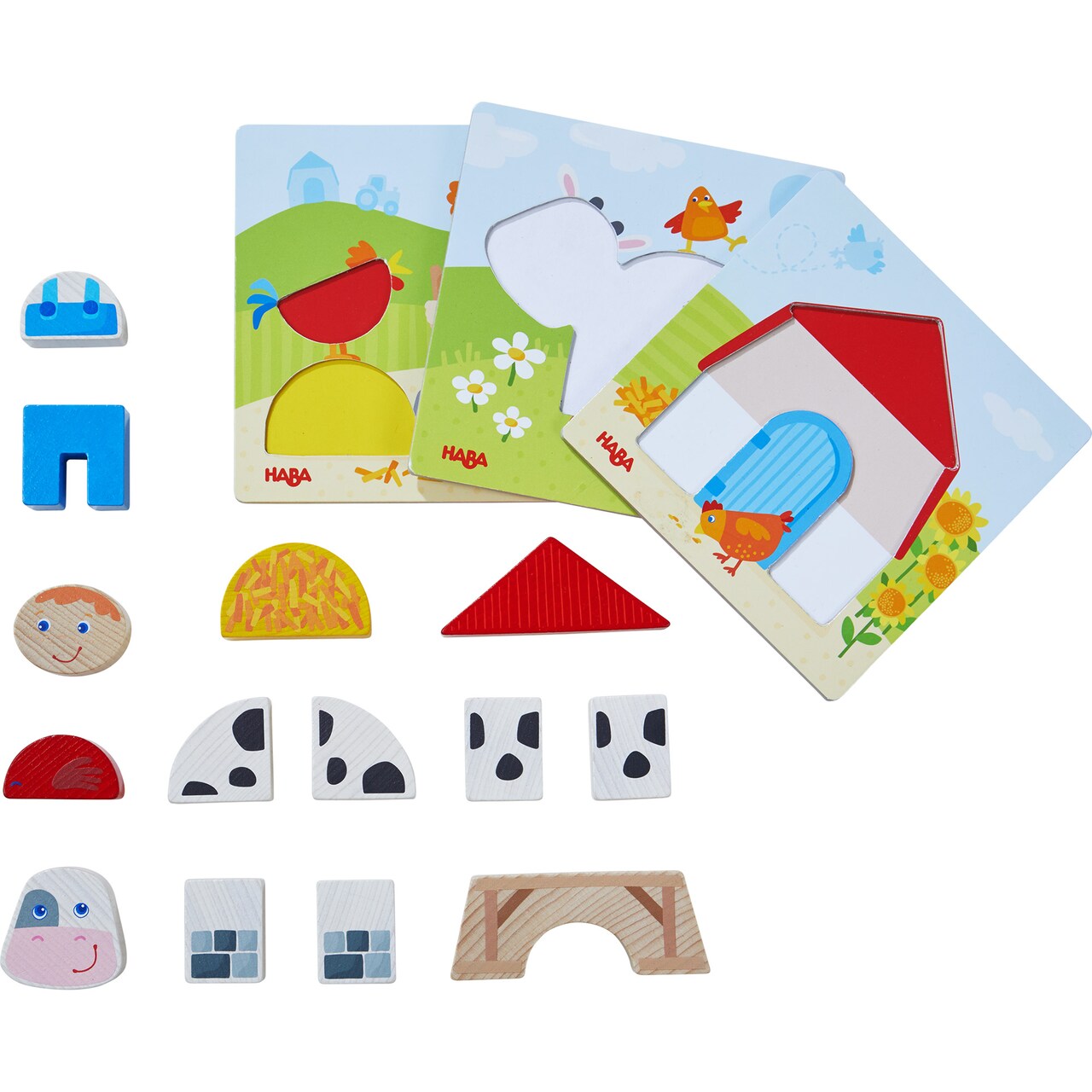 HABA Wooden Stacking Blocks Puzzle On the Farm, Montessori Toys for Toddlers 18 Months +, Fine Motor & Color Matching Activity